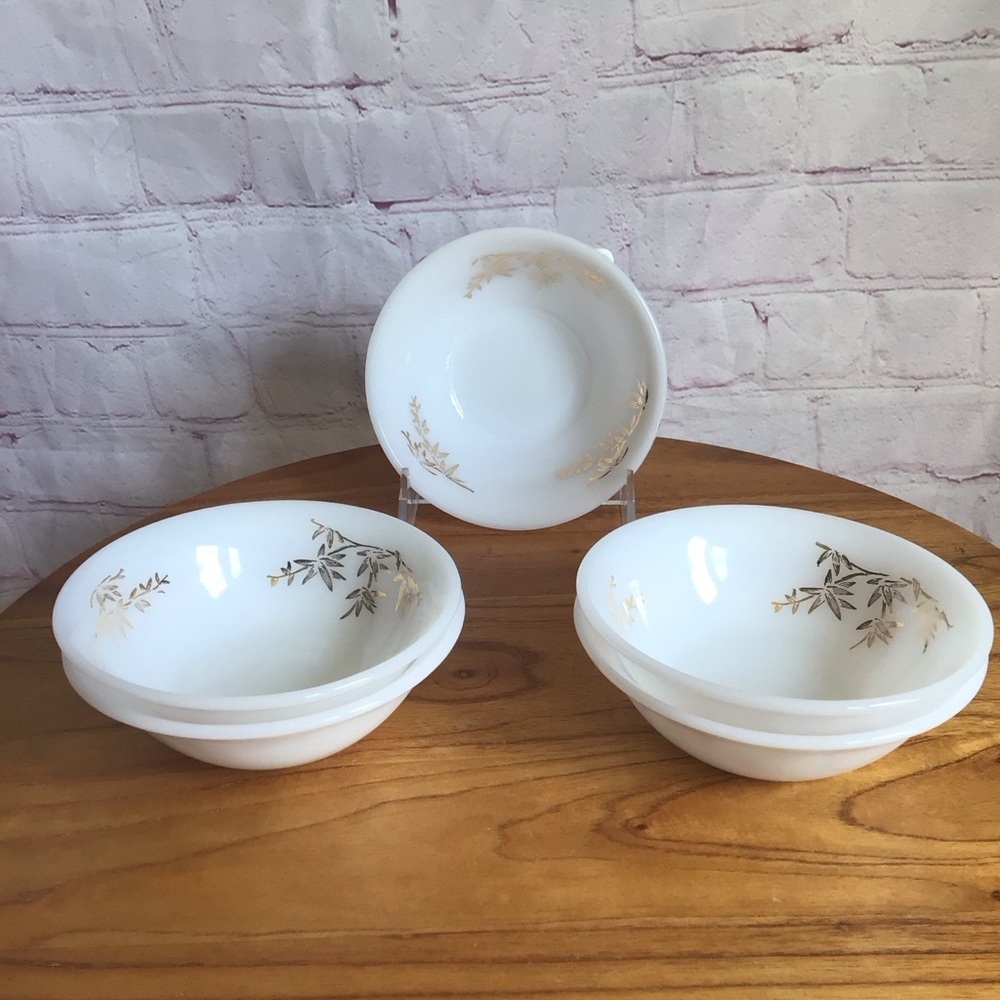 Vintage Federal Glass Golden Bamboo Fruit Dessert Bowls - Set of 5